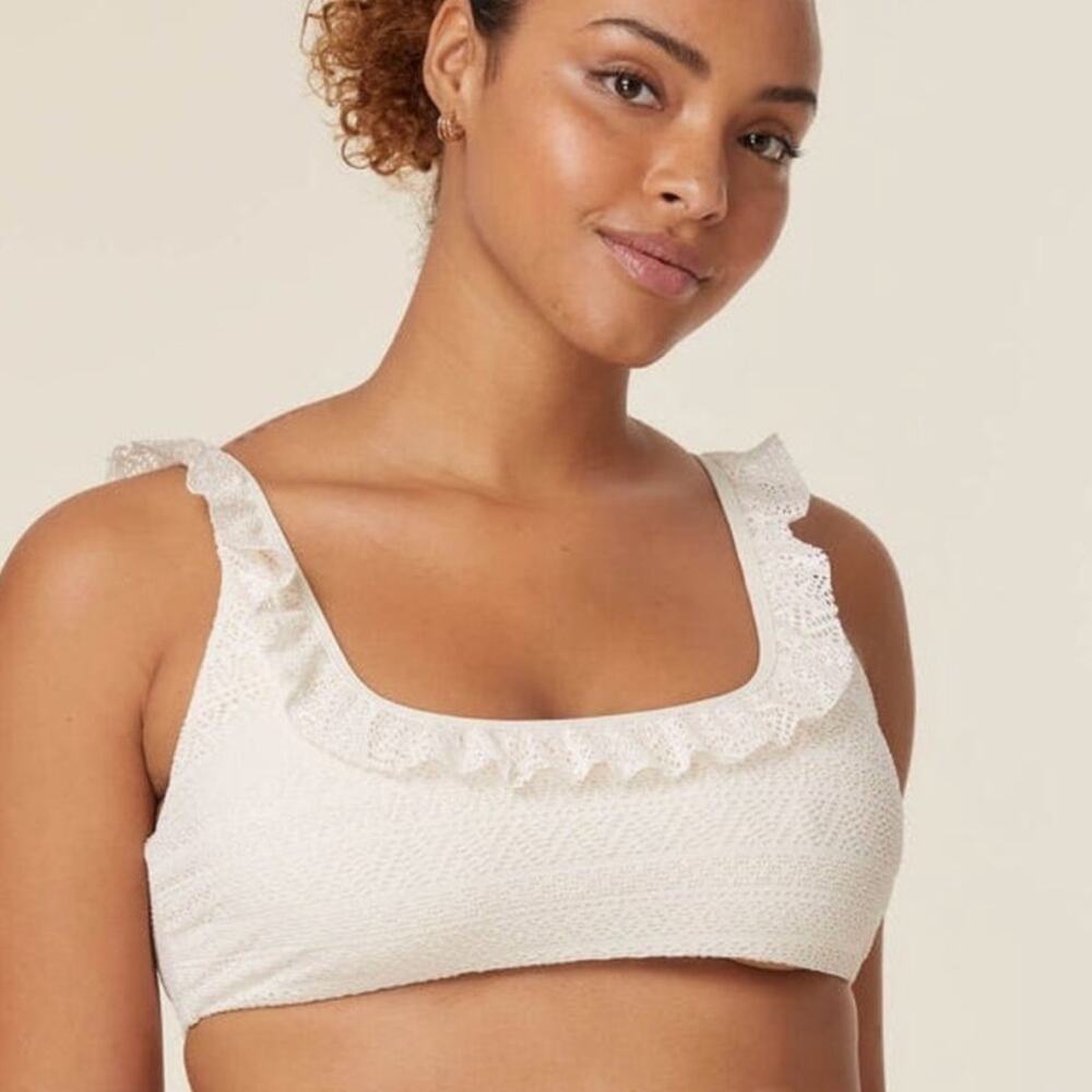 NWT Andie Swim The Hydra Lace Ruffle Trim Bikini Top In Vanilla Cream Size Small